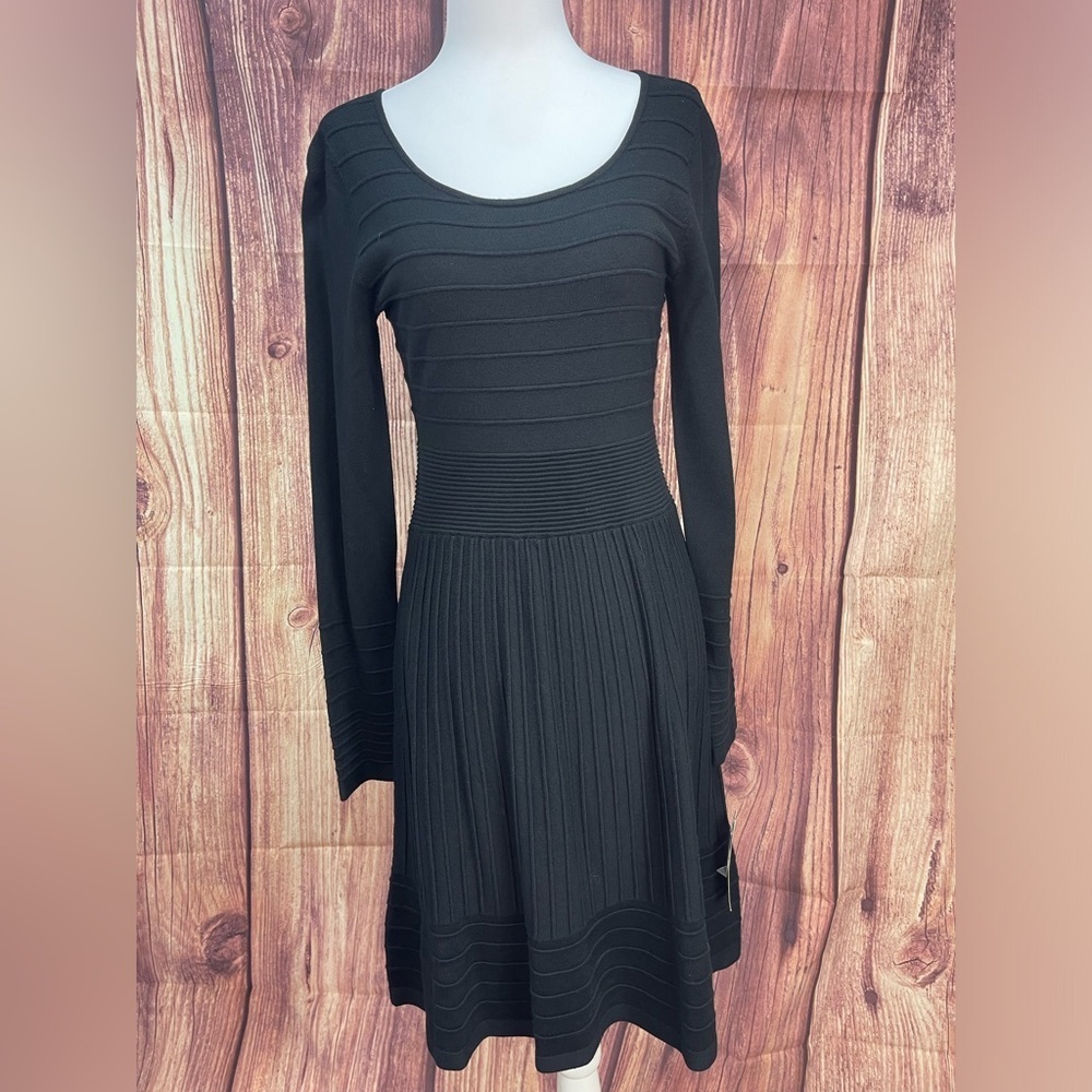 INC International Concepts long sleeve black knit sweater ribbed dress women’s M
